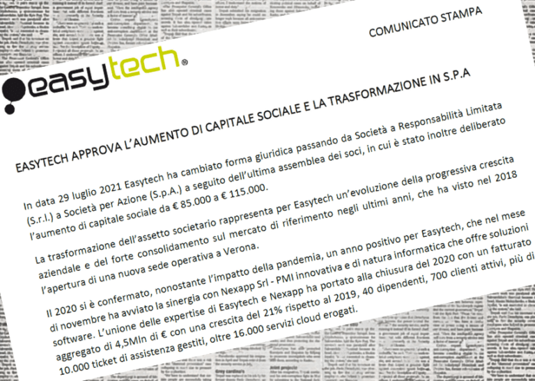 Easytech passaggio da SRL a SPA